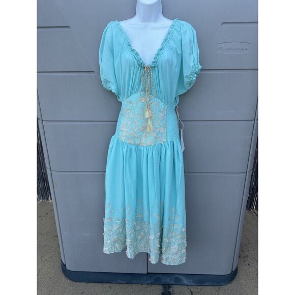 My Beachy Side Mariposa Off The Shoulders Embroidered Smocked Corset Dress Sz L - Picture 5 of 12